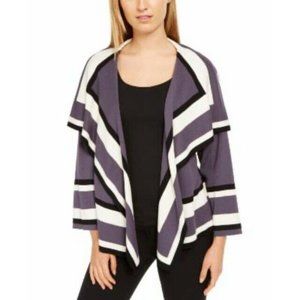 Anne Klein Black Striped Open Front Cardigan